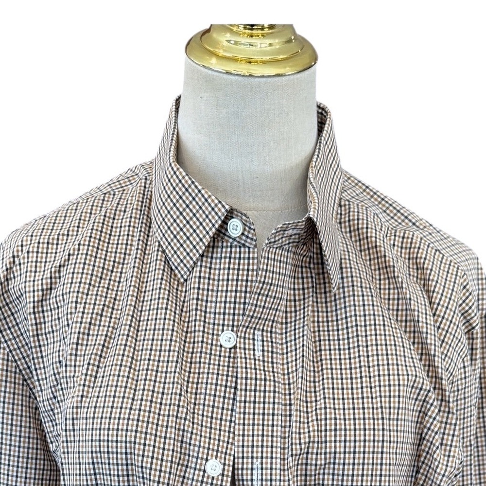 Banana Republic Mens L Non-Iron Untucked Fit Button Down Shirt Brown Gingham